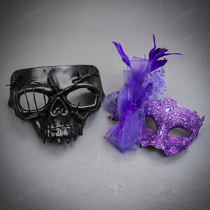 Venetian Skull Lace Masquerade Halloween Party mask Black Purple